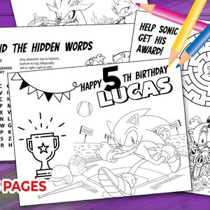 Personalized sonic coloring pages sheets sonic birthday activities hedgehog printable sonic party activity