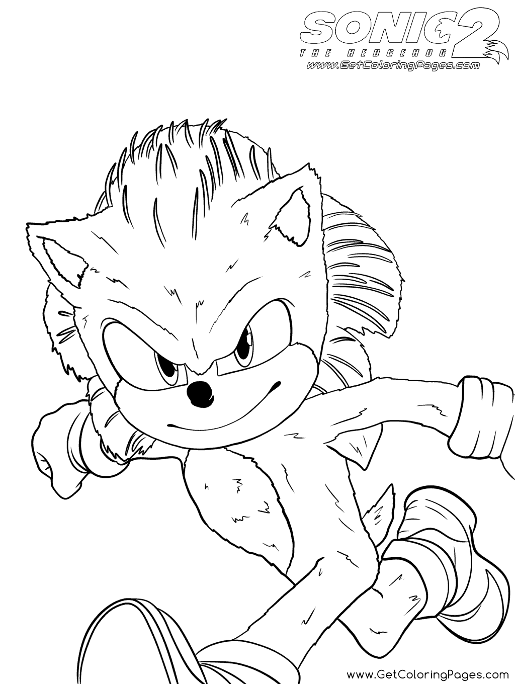 Sonic the hedgehog running coloring page