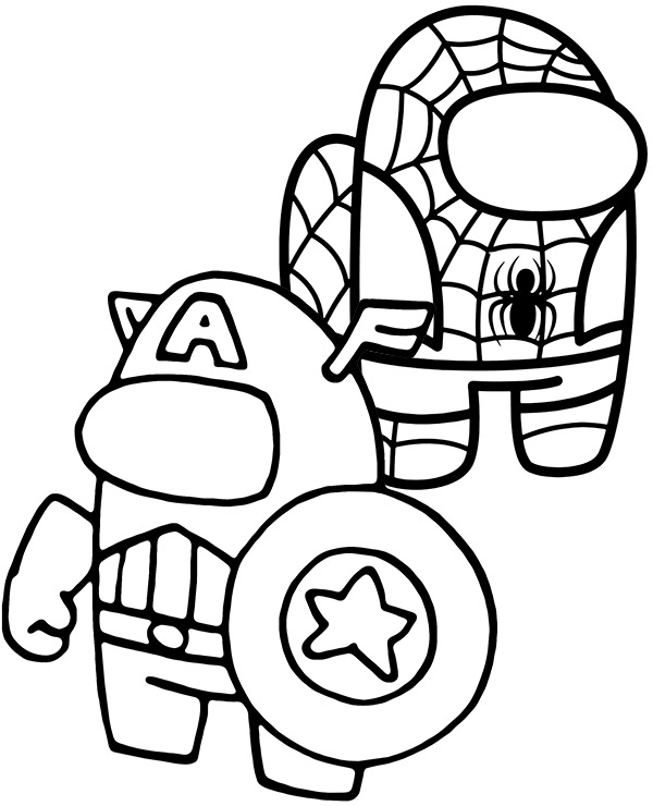 Captain america and spiderman coloring page