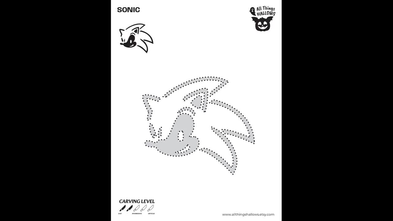 Sonic pumpkin carving stencil template halloween jack o lantern pattern instant download pdf diy pumpkin lantern carving templates