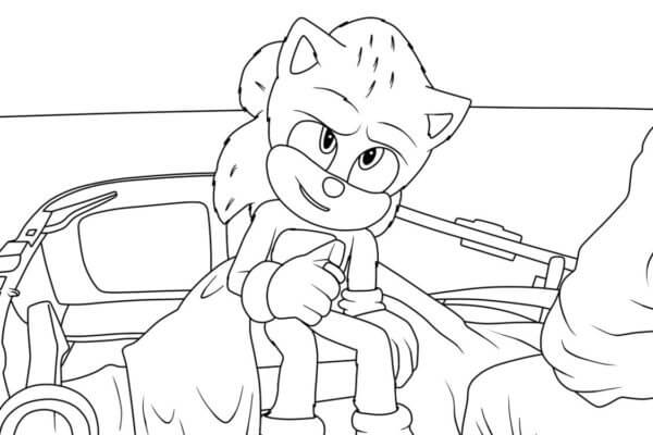 Sonic the hedgehog sitting coloring page