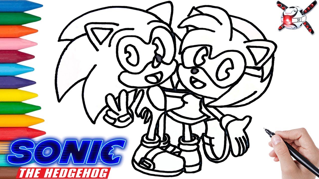 Sonic the hedgehog with ami rose coloring page