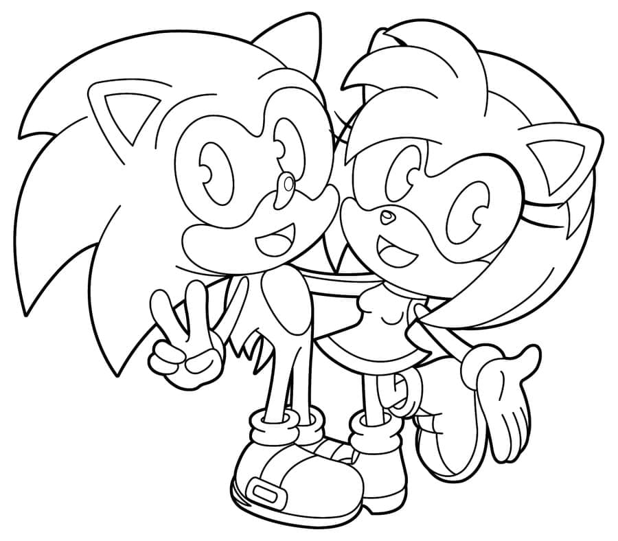 Cute sonic and amy rose coloring page