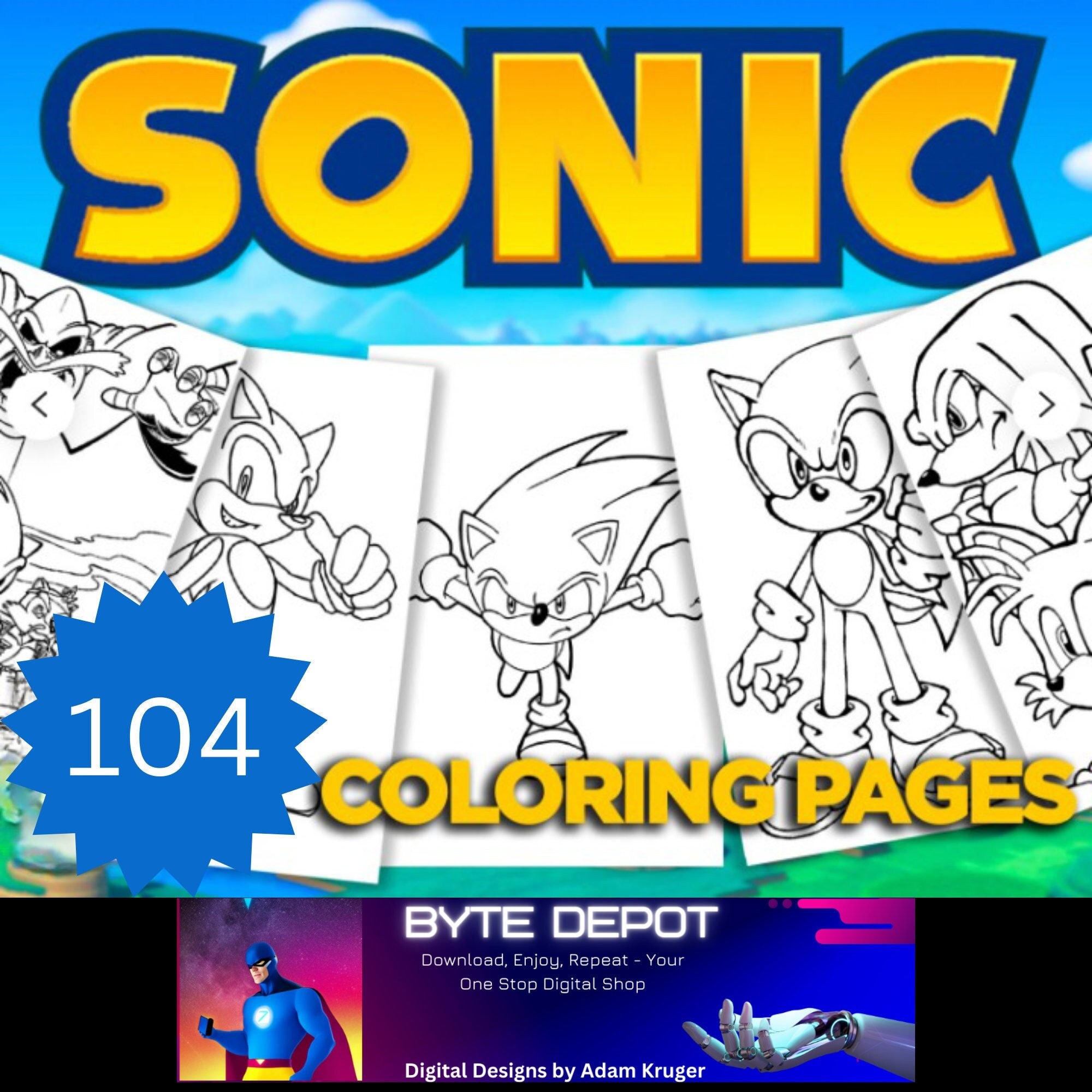 Sonic the hedgehog coloring pages instant download