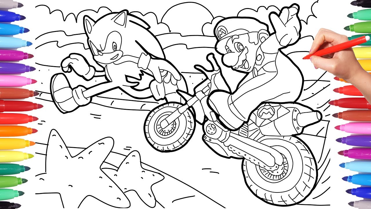 Sonic hedgehog vs super ario race coloring pages sonic coloring for kids ario coloring for kids