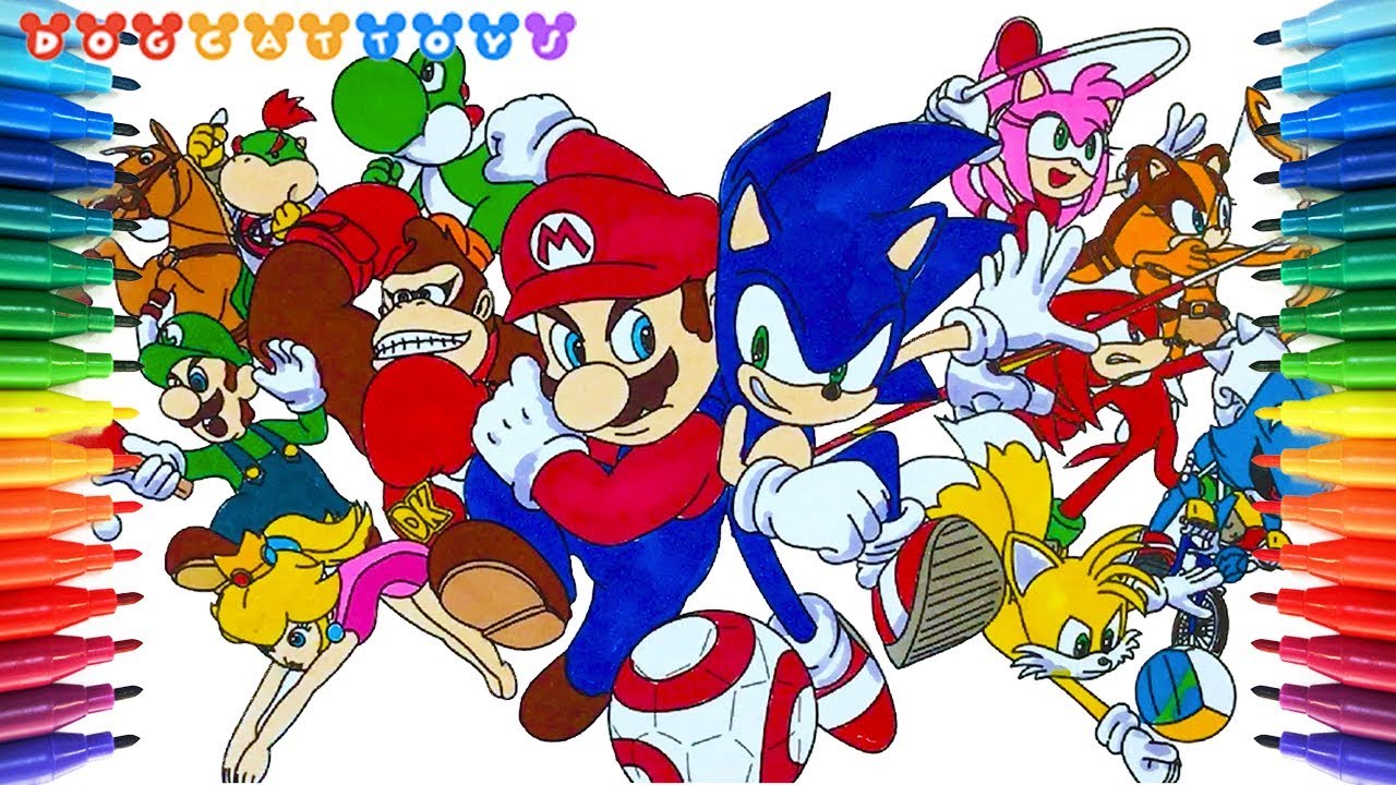 Mario and sonic rio olympic lets play how to draw super mario coloring page videos for kids ããªãª