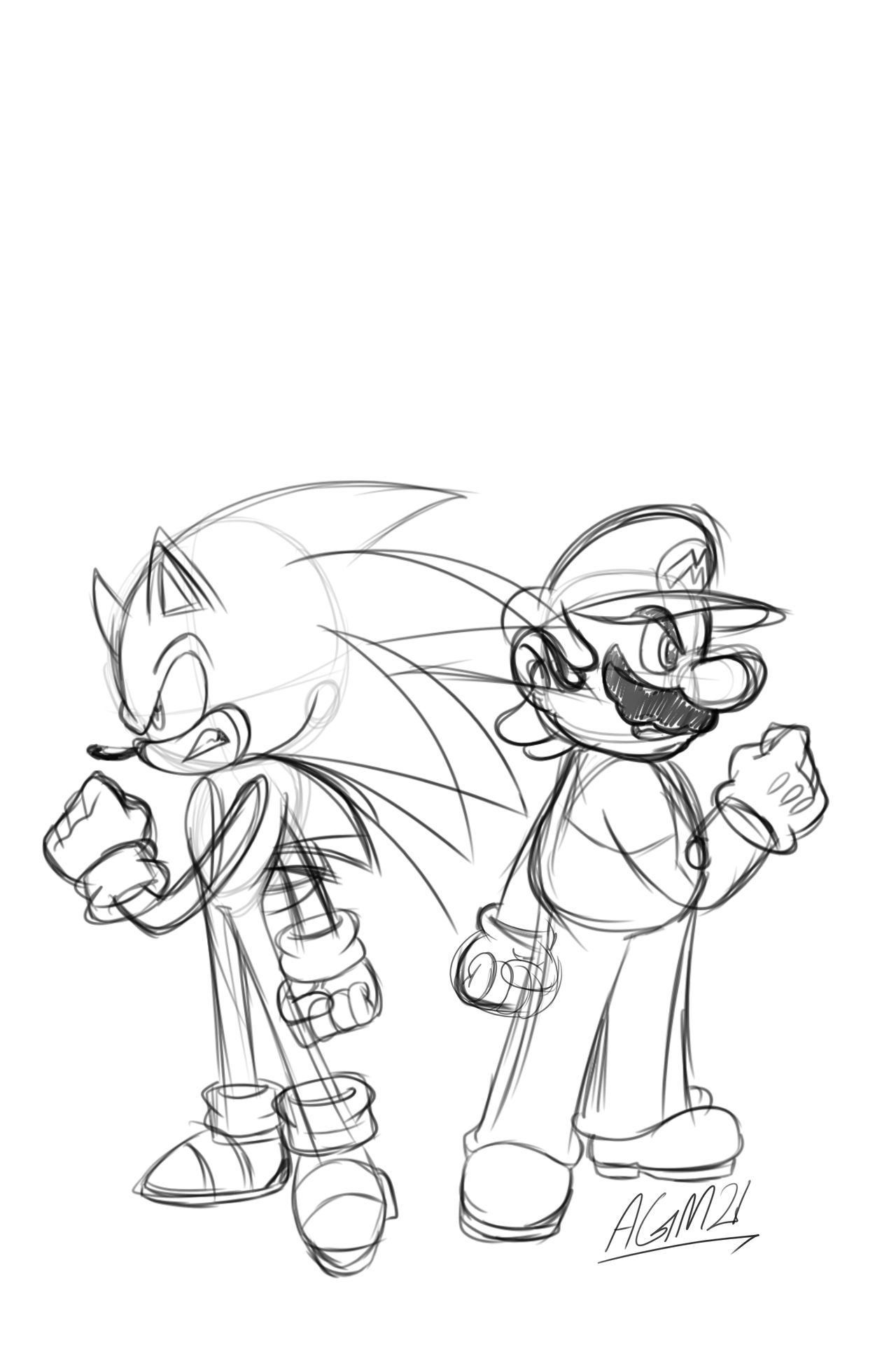 Mario and sonic sketch by arcadegmarts on