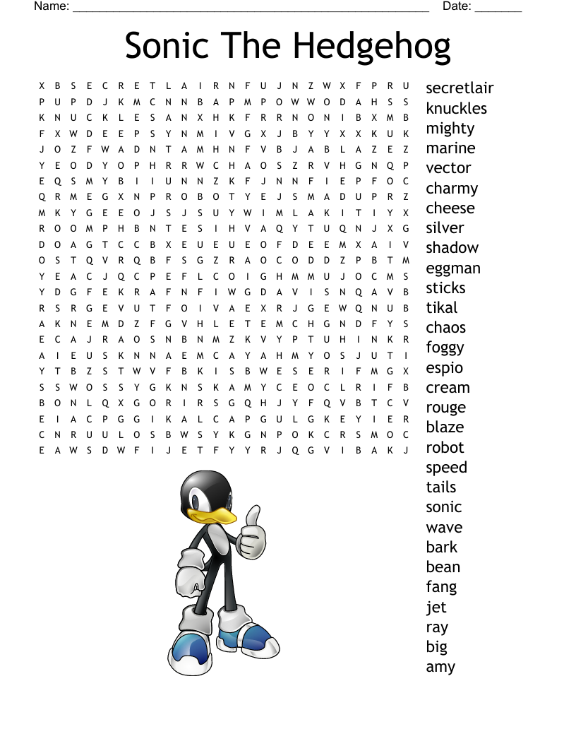 Sonic the hedgehog word search