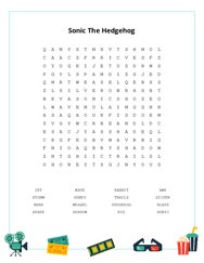 Sonic the hedgehog word search