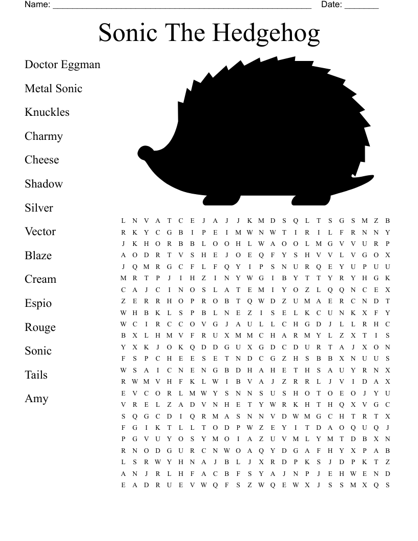 Sonic the hedgehog word search