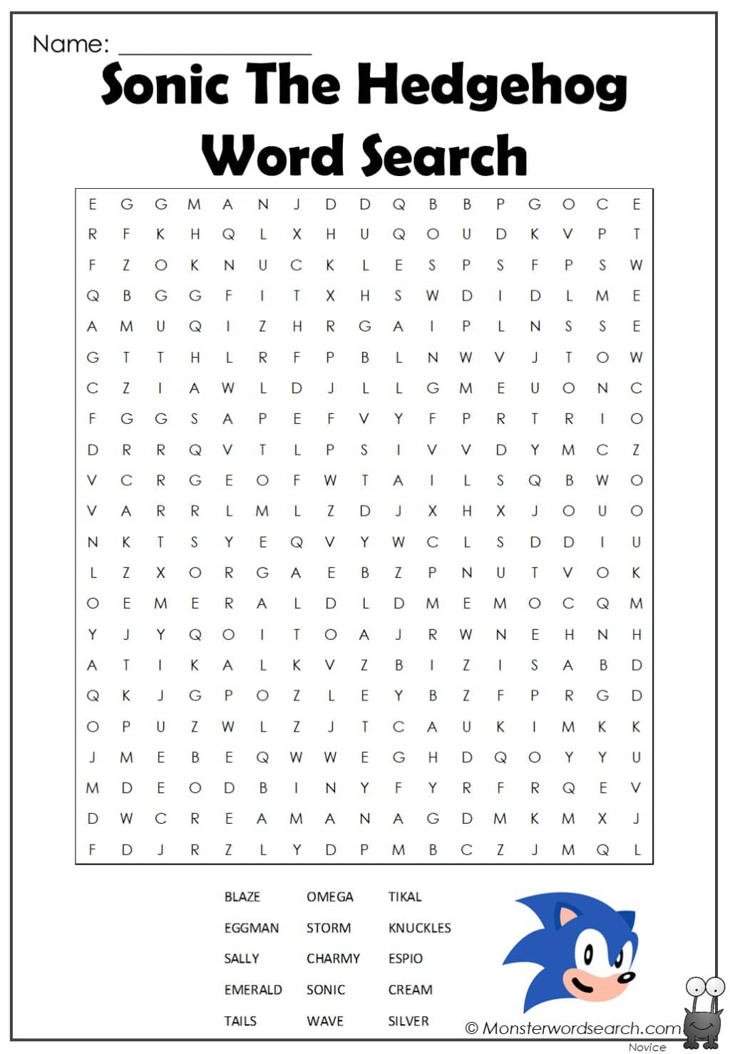 Sonic the hedgehog word search