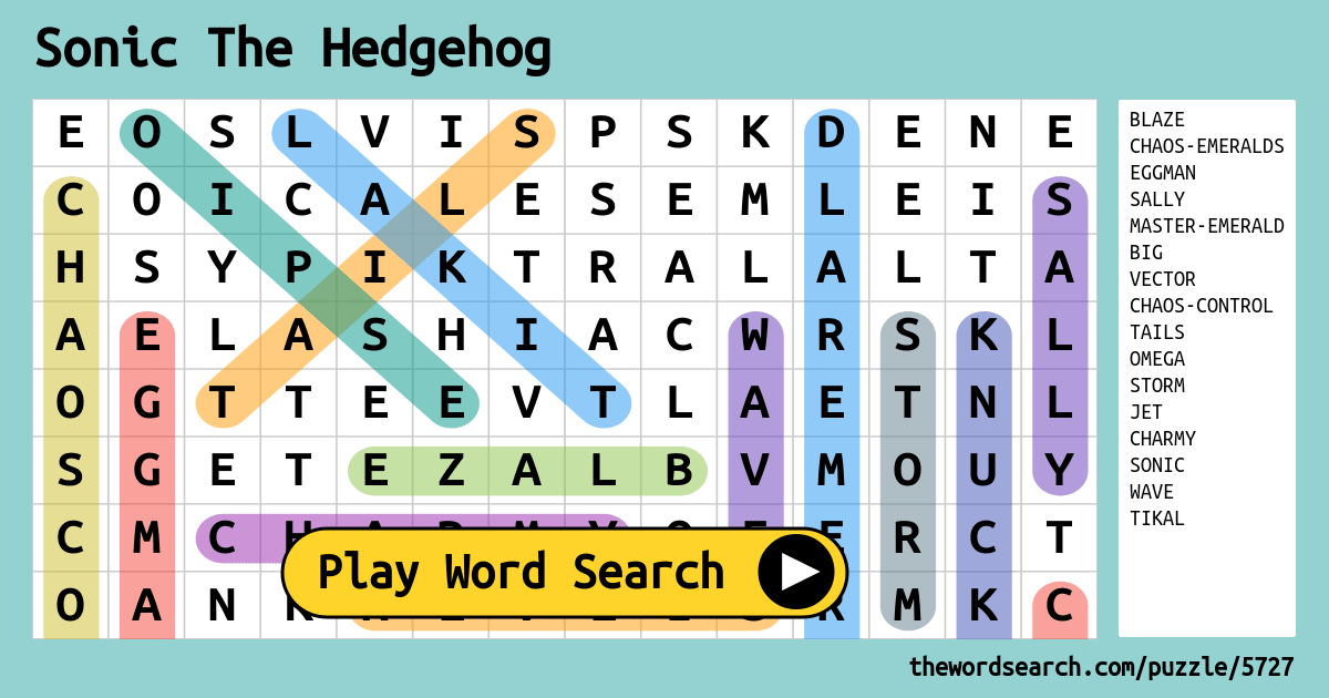 Sonic the hedgehog word search