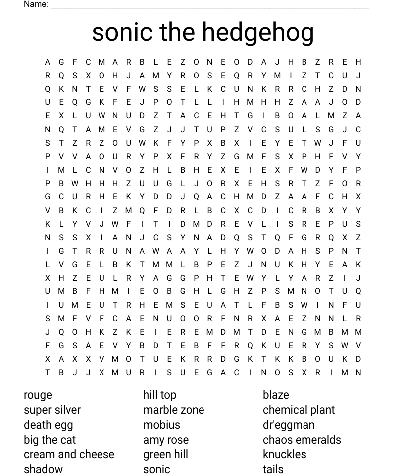 Sonic the hedgehog word search