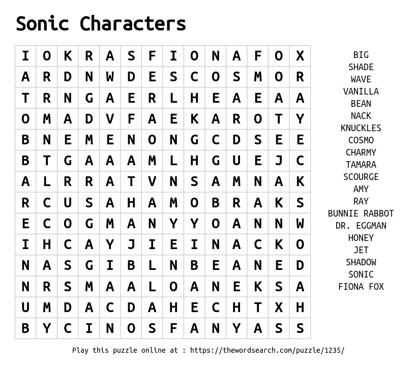 Download word search on sonic characters