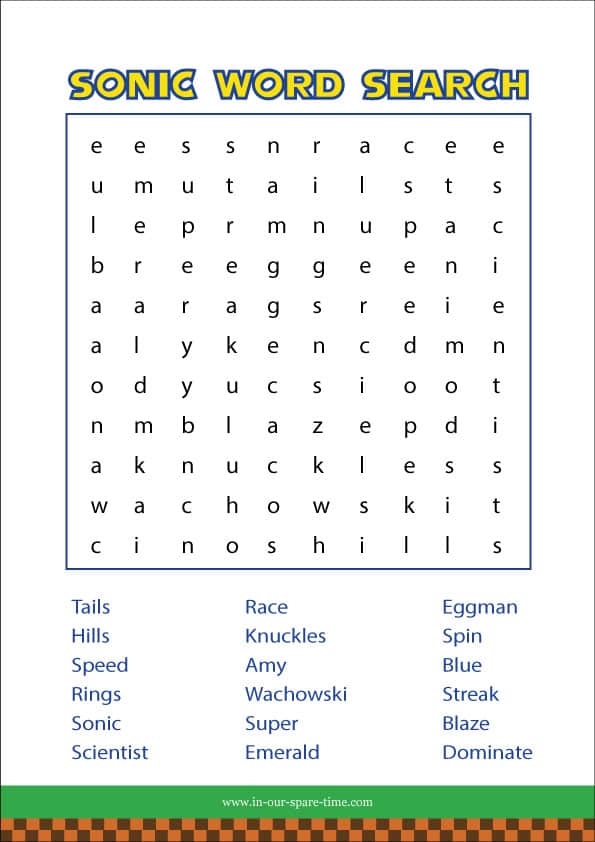 Sonic printable word search and sonic boom dvd