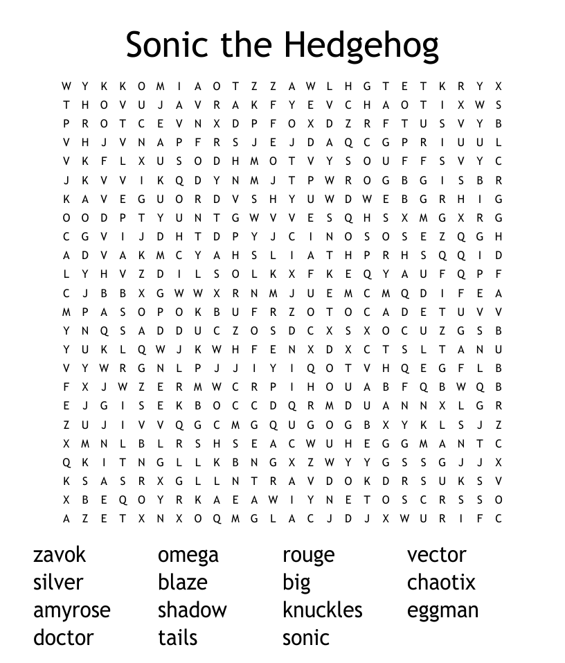 Sonic the hedgehog foes word search