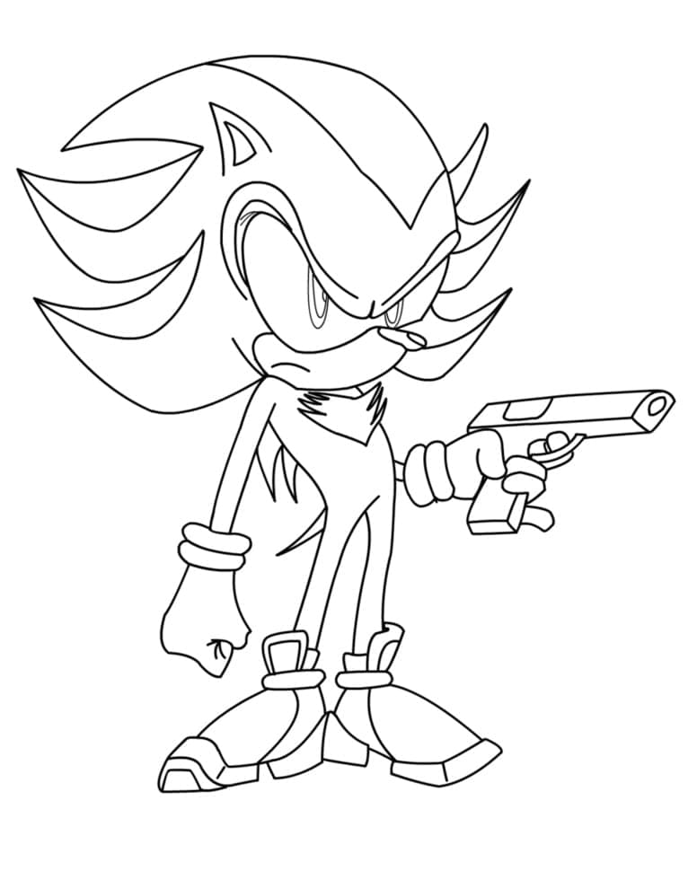 Shadow the hedgehog with gun coloring page