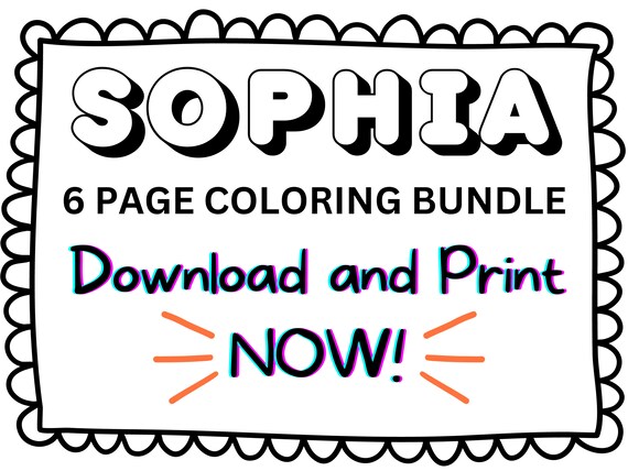 Sophia coloring page printable name coloring page custom coloring personalized gift colouring page kids name sheet instant download