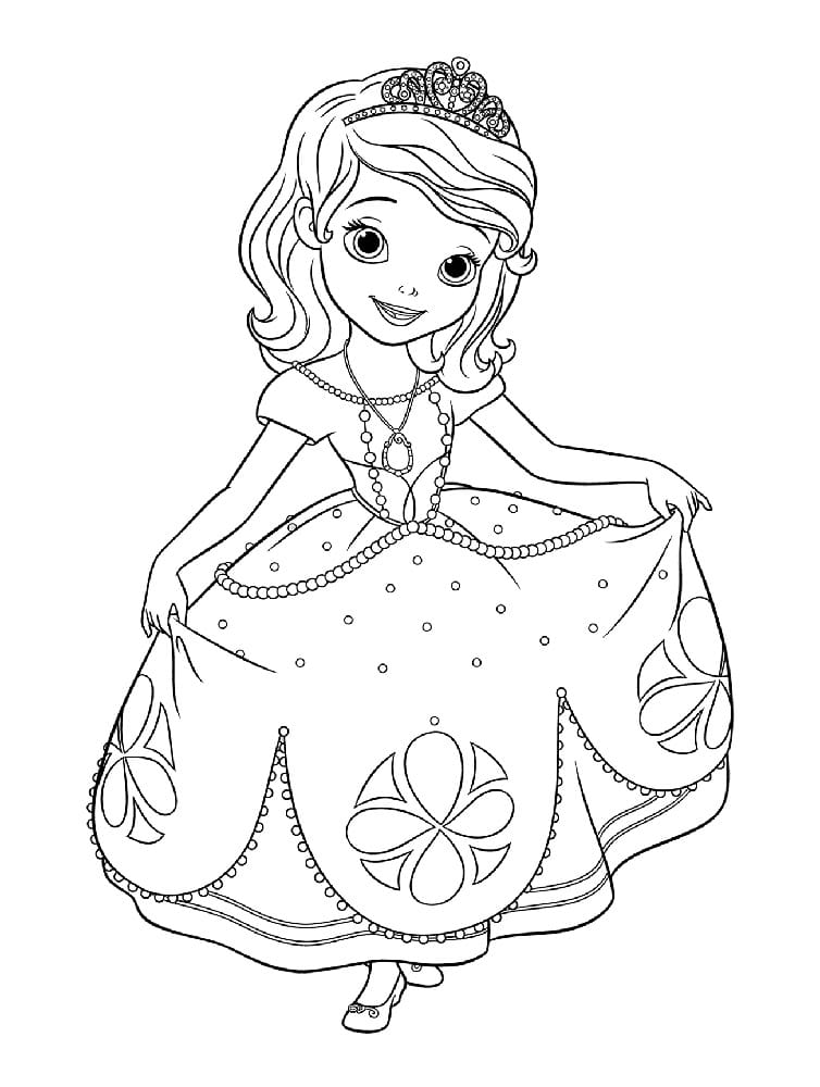 Princess sofia in a beautiful prom dress coloring page