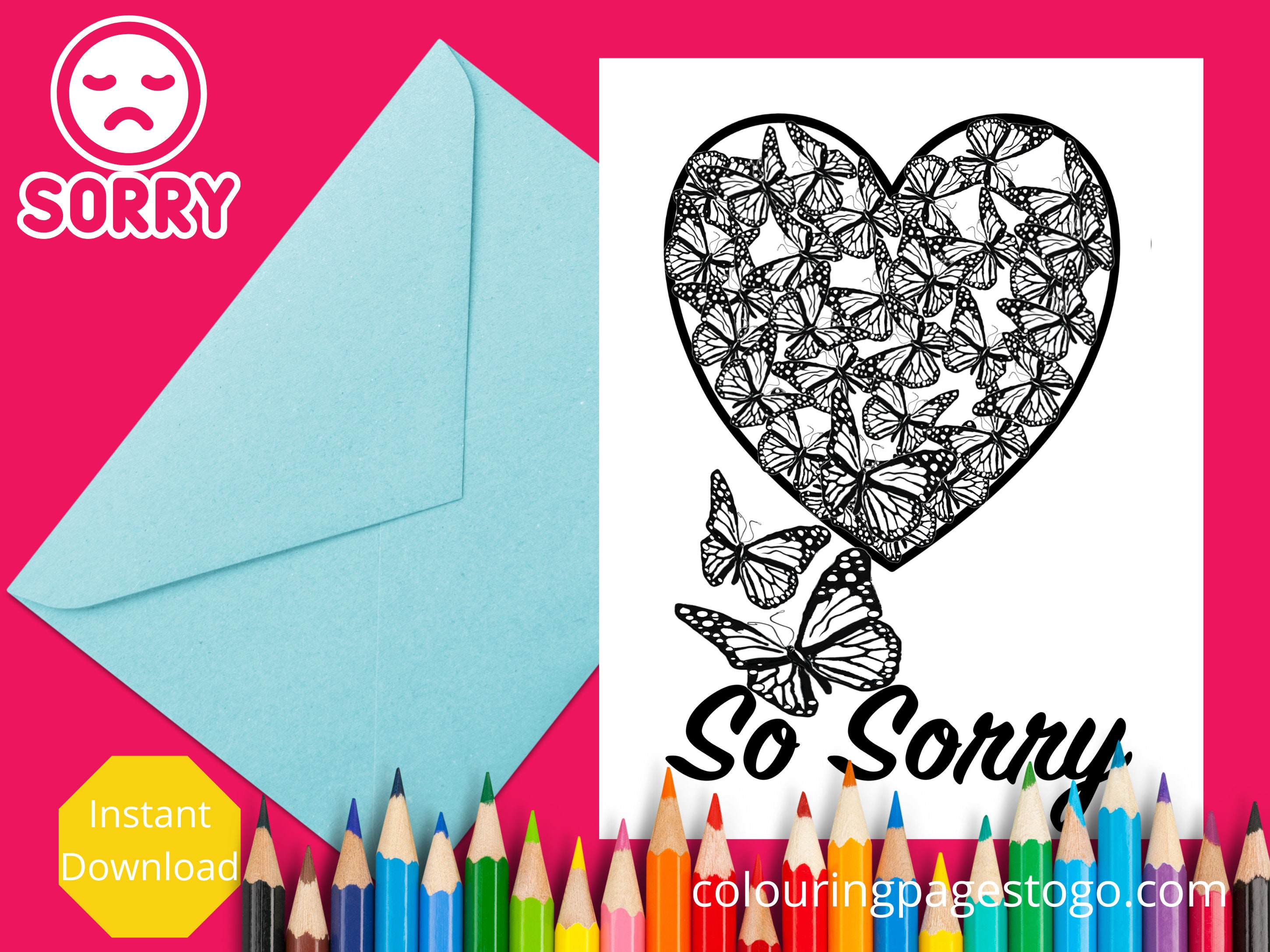 Printable sorry colouring card sympathy card extend your heartfelt love and show you care with this thoughtful printable coloring card