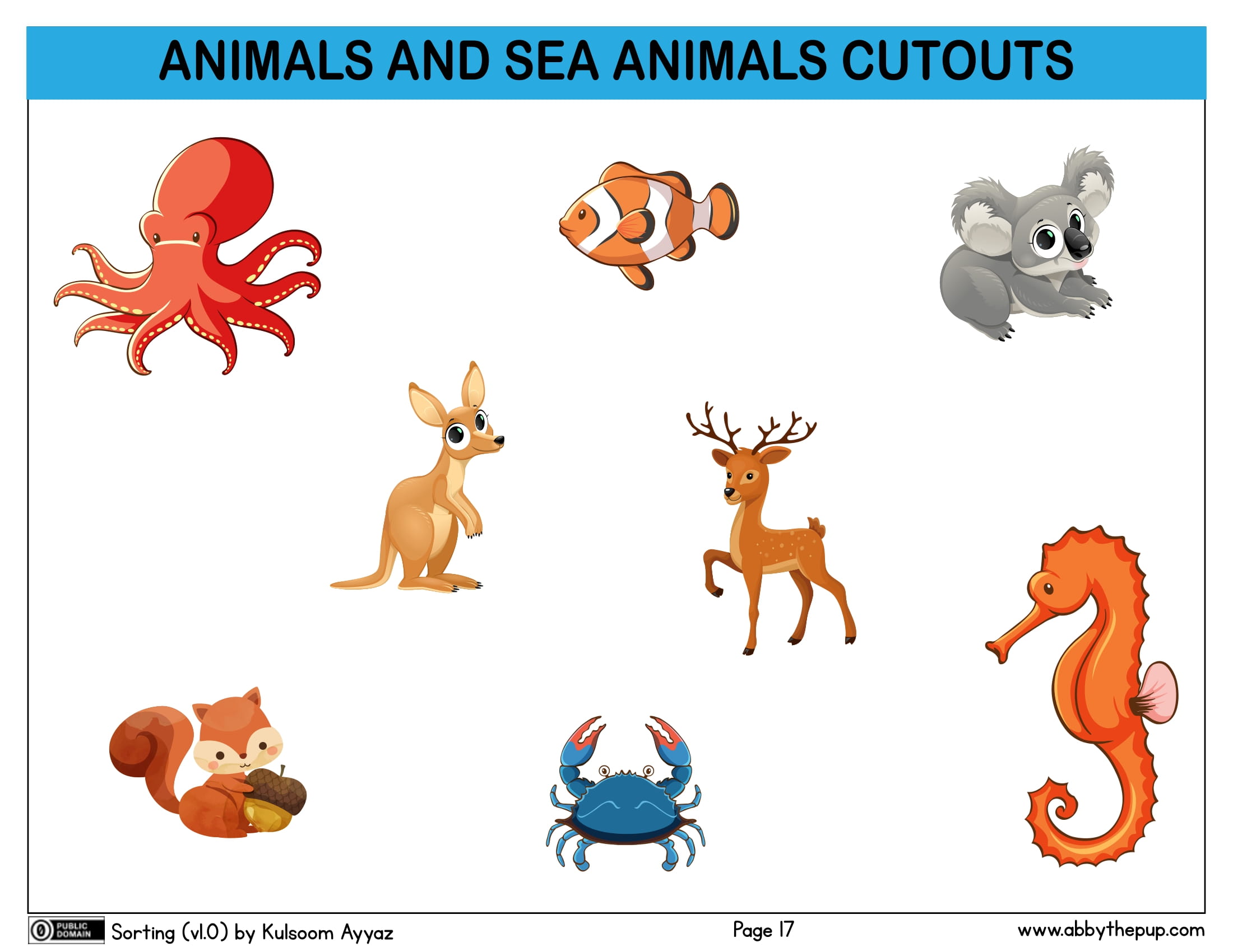 Sorting animals and sea animals activity free printable puzzle games