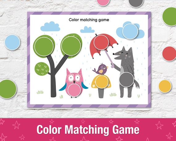Color sorting busy book page forest animals matching worksheet for toddlers learning binder page quiet book home printable activity page