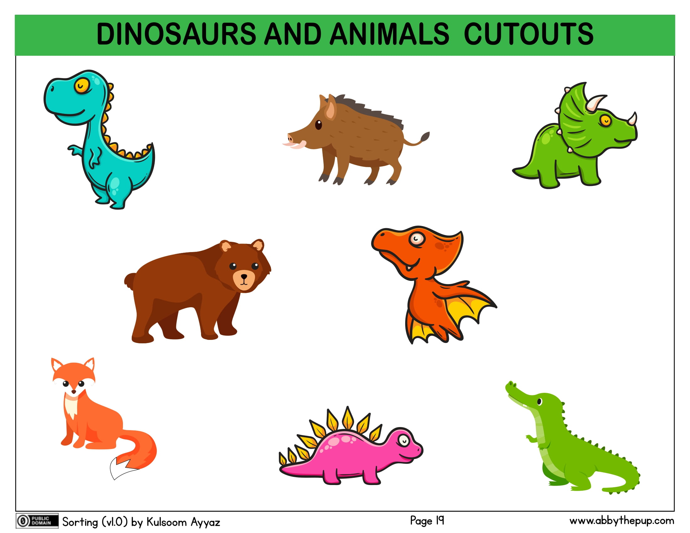 Sorting dinosaurs and animals activity free printable puzzle games