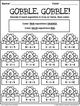 Equation sort coloring sheets fall edition by todays objective