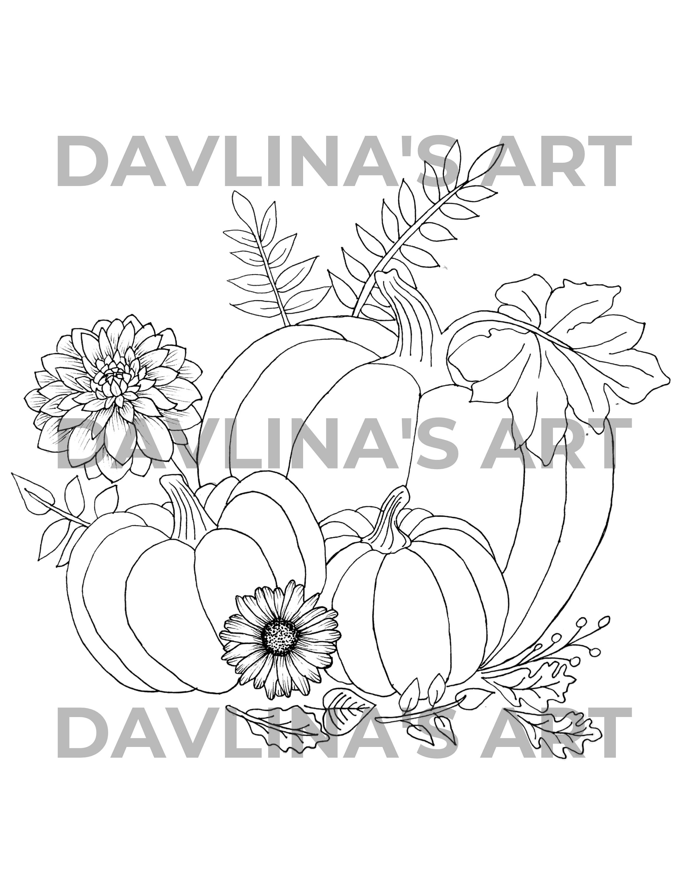 Set of fall printable coloring pages for adults pumpkins