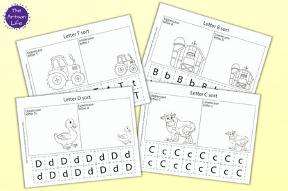 Farm themed letter sort coloring printables â the artisan life