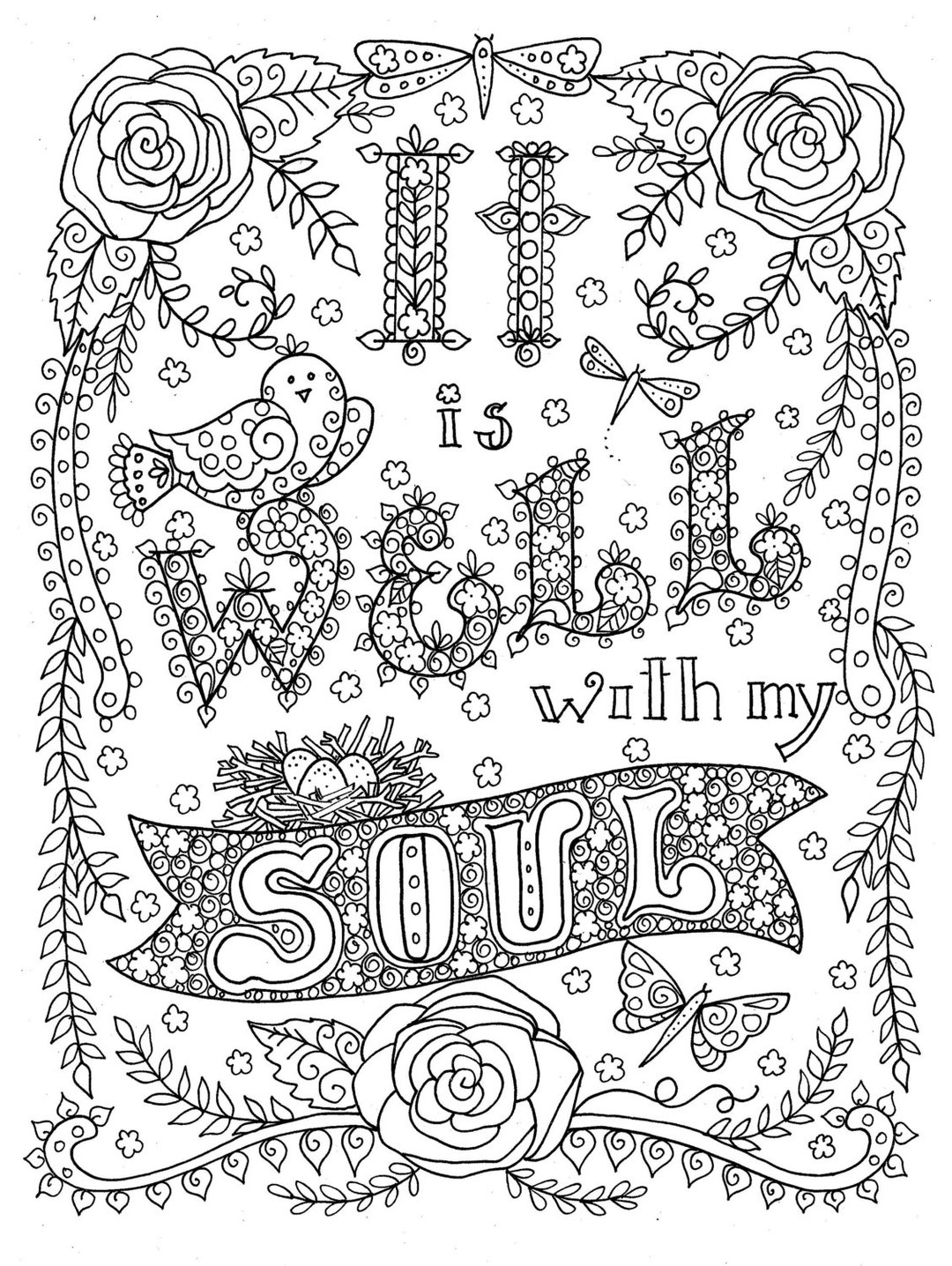 Digital download hymn coloring page it is well with my soul digi stamp print to color