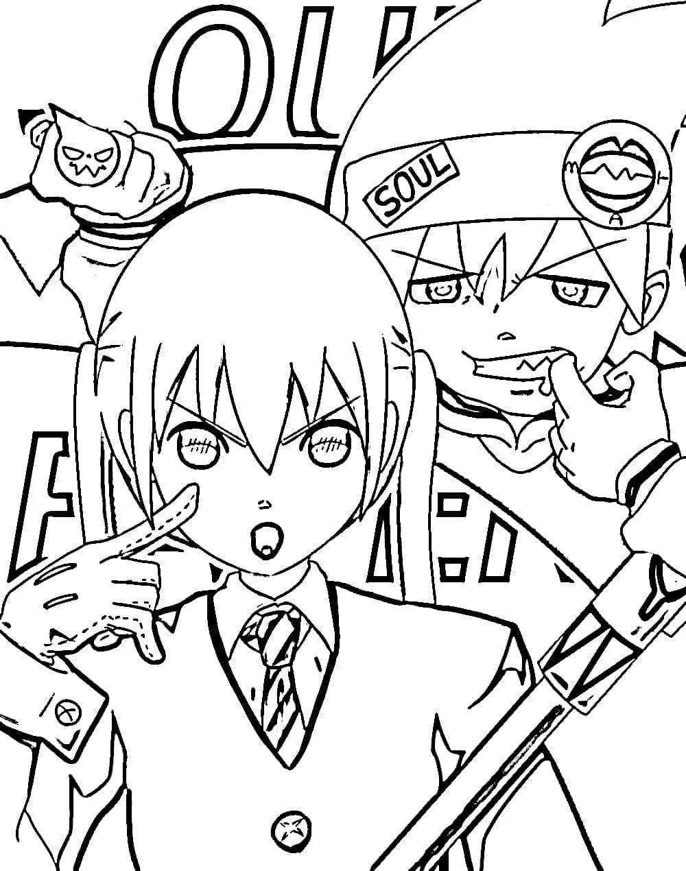 Maka albarn and soul eater evans coloring page