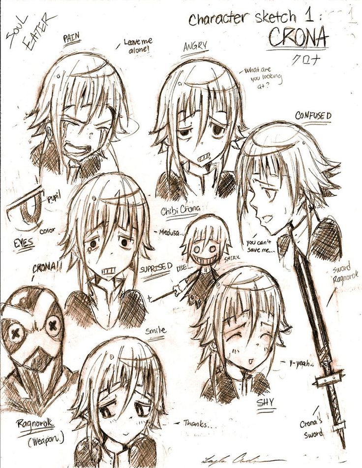 Facial expressions character sketches soul eater crona soul eater