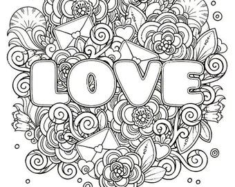 Love conquers all soulmate couple adult coloring book digital download