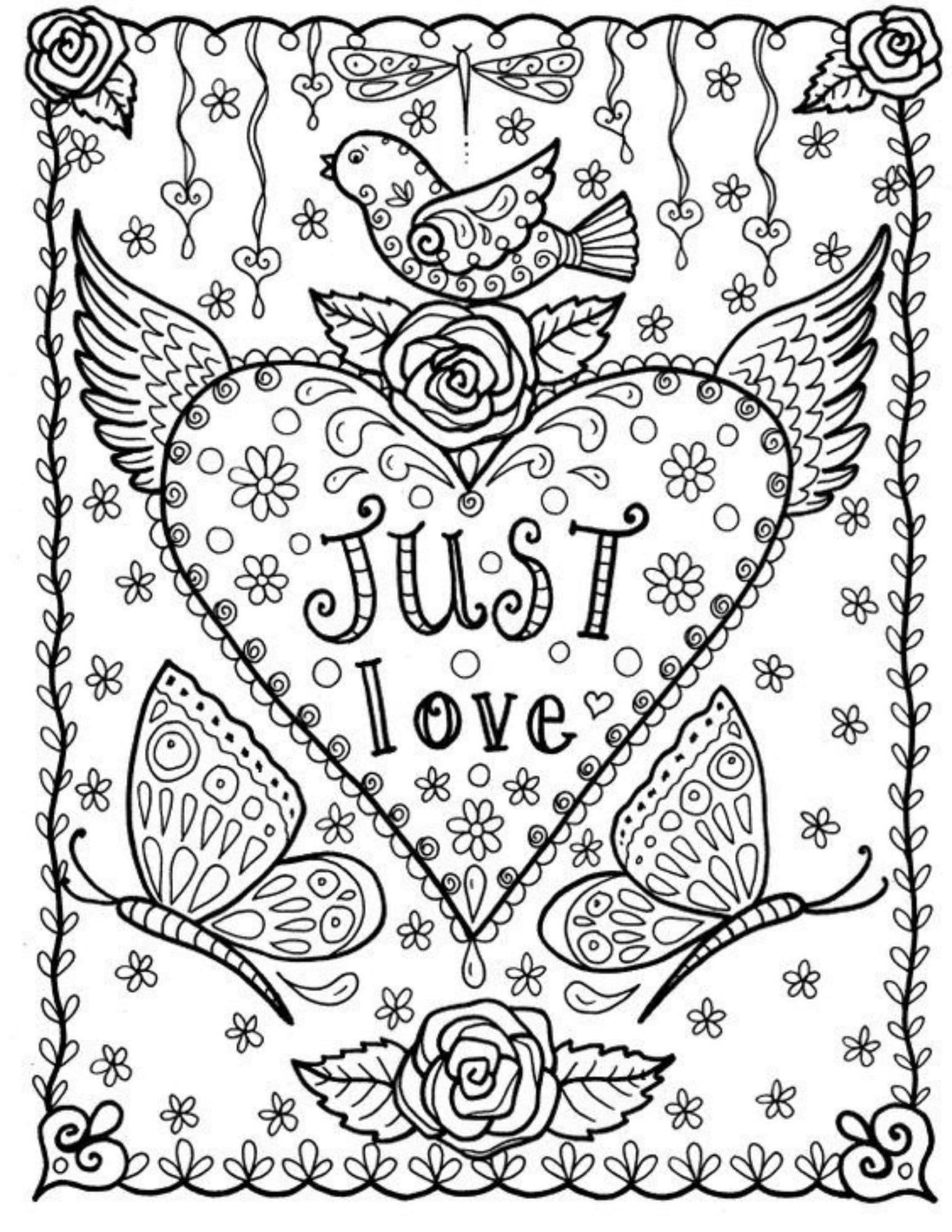 Love conquers all soulmate couple adult coloring book digital download