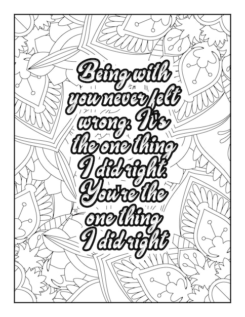 Premium vector romantic coloring page for adults motivational quotes inspirational quotes love quotes heart