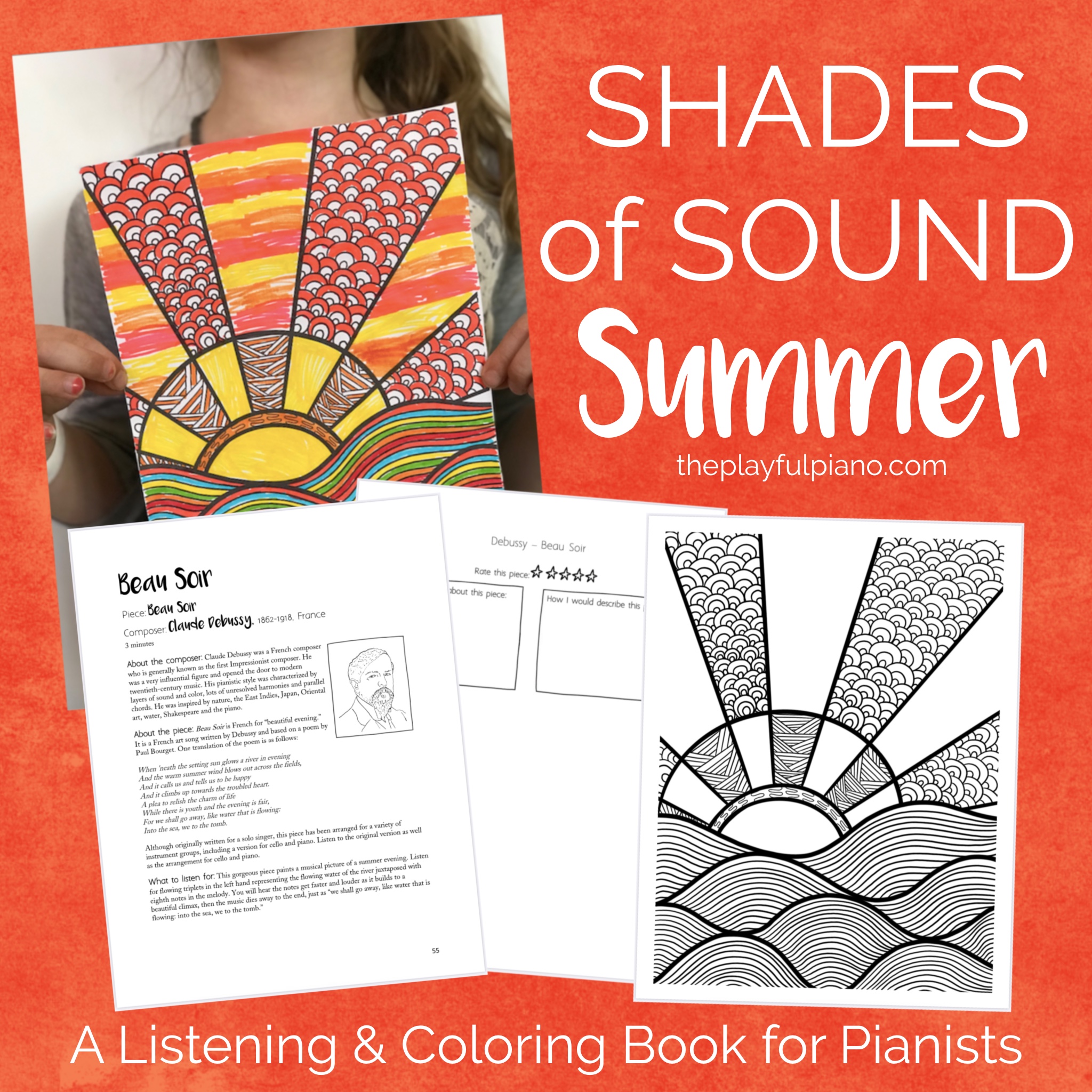 Shades of sound listening coloring book summer â the playful piano