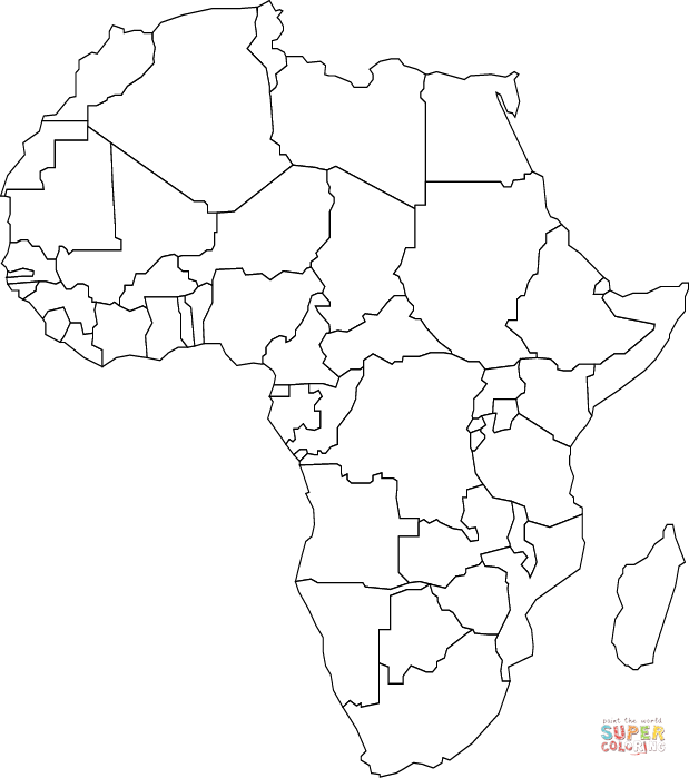 Outline map of africa with countries coloring page free printable coloring pages