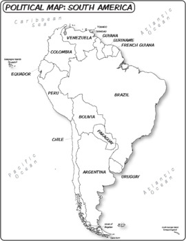 South america political map labeled coloring book series tpt