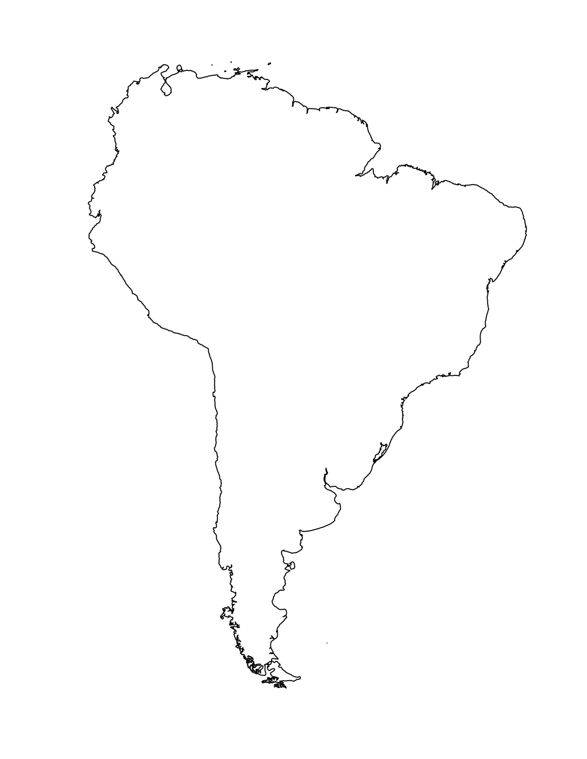 Blank map of south america template â tims printables