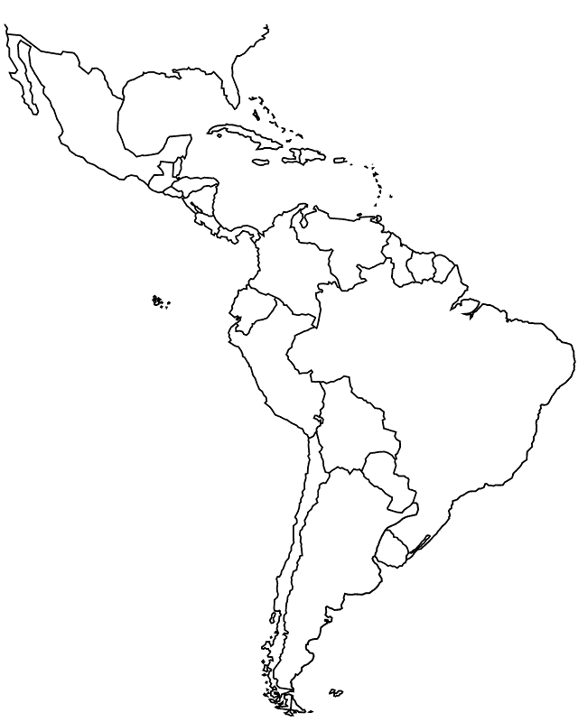 Printable blank map of latin america