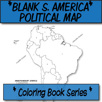 Coloring book page south america political map by the human imprint