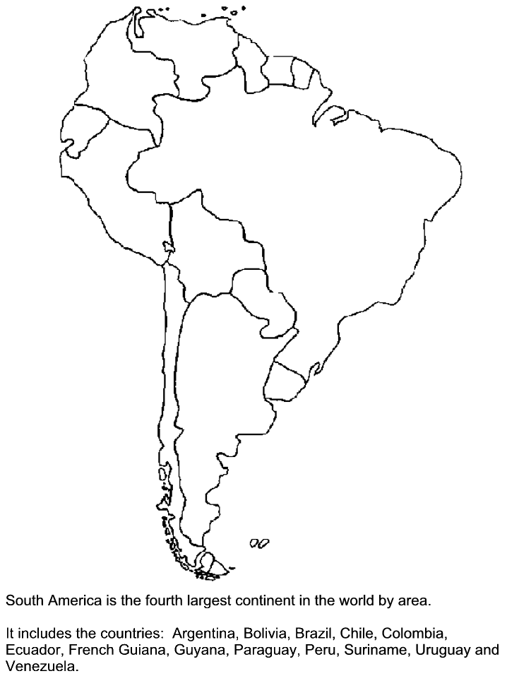 Map of south america world map coloring page coloring pages shape coloring pages