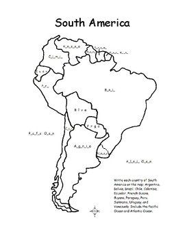 South america countries printable map activity fill in the blanks on the map south america map south america map activities