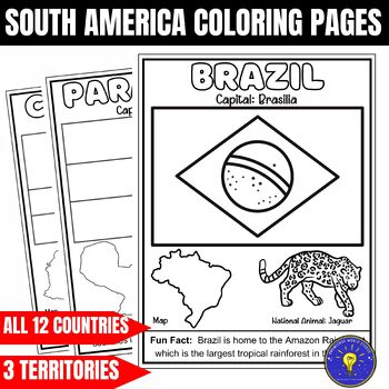 South america coloring map tpt