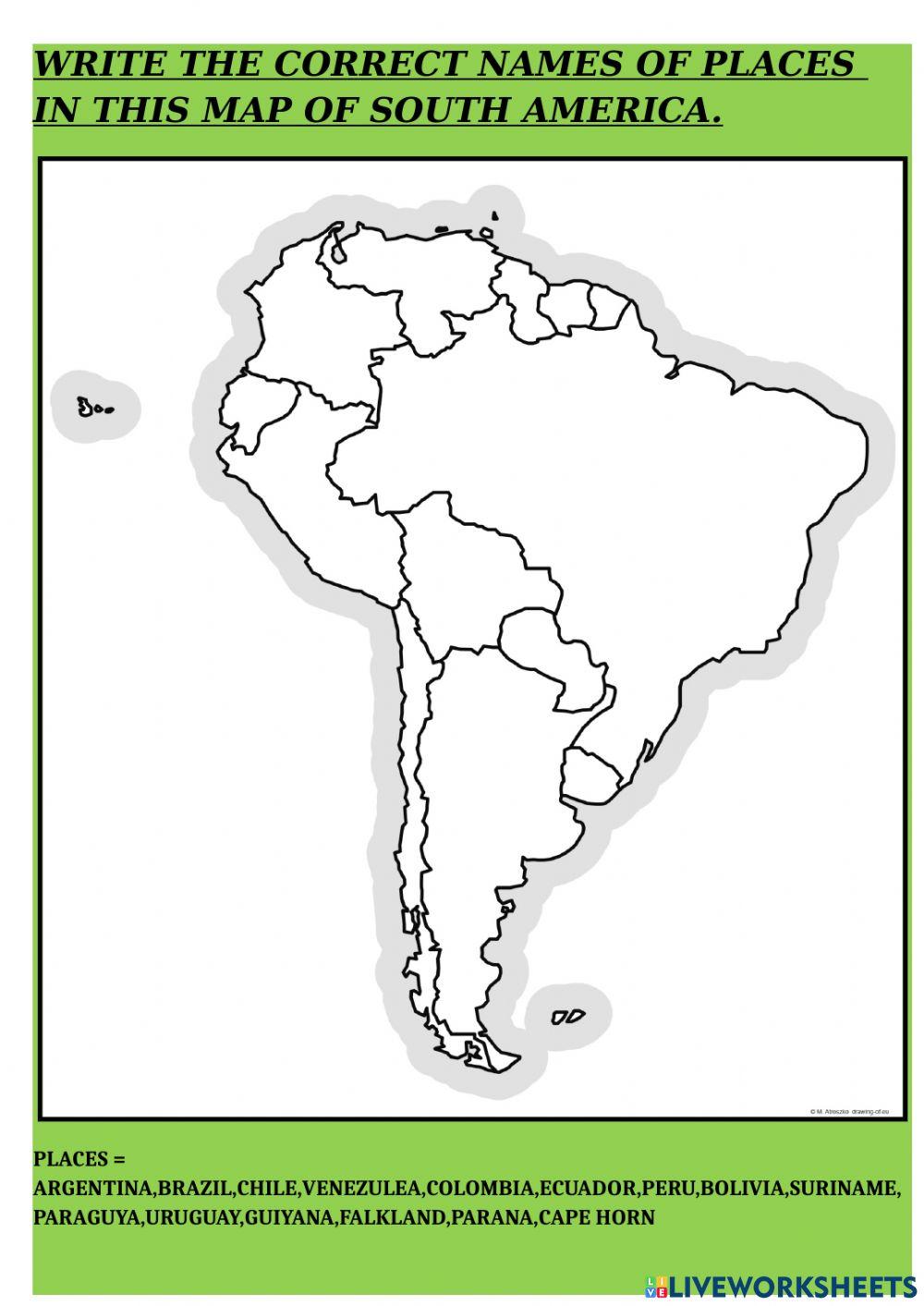 Places of south america worksheet live worksheets