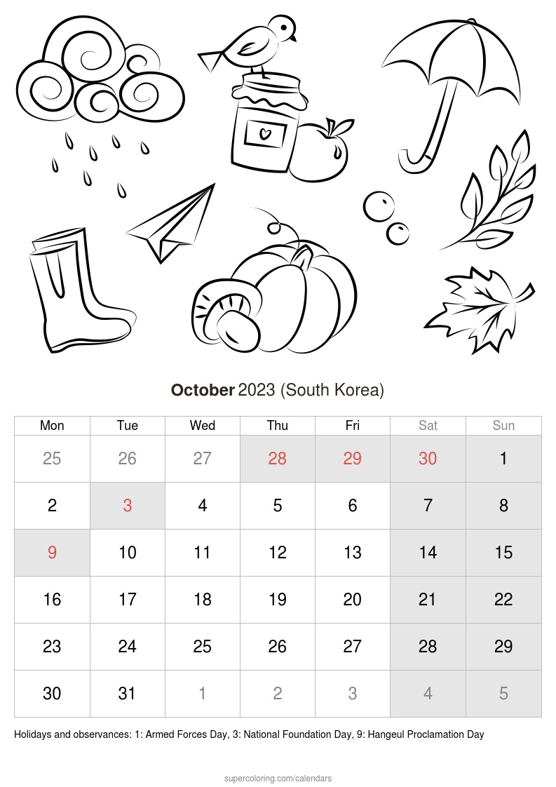 October calendar