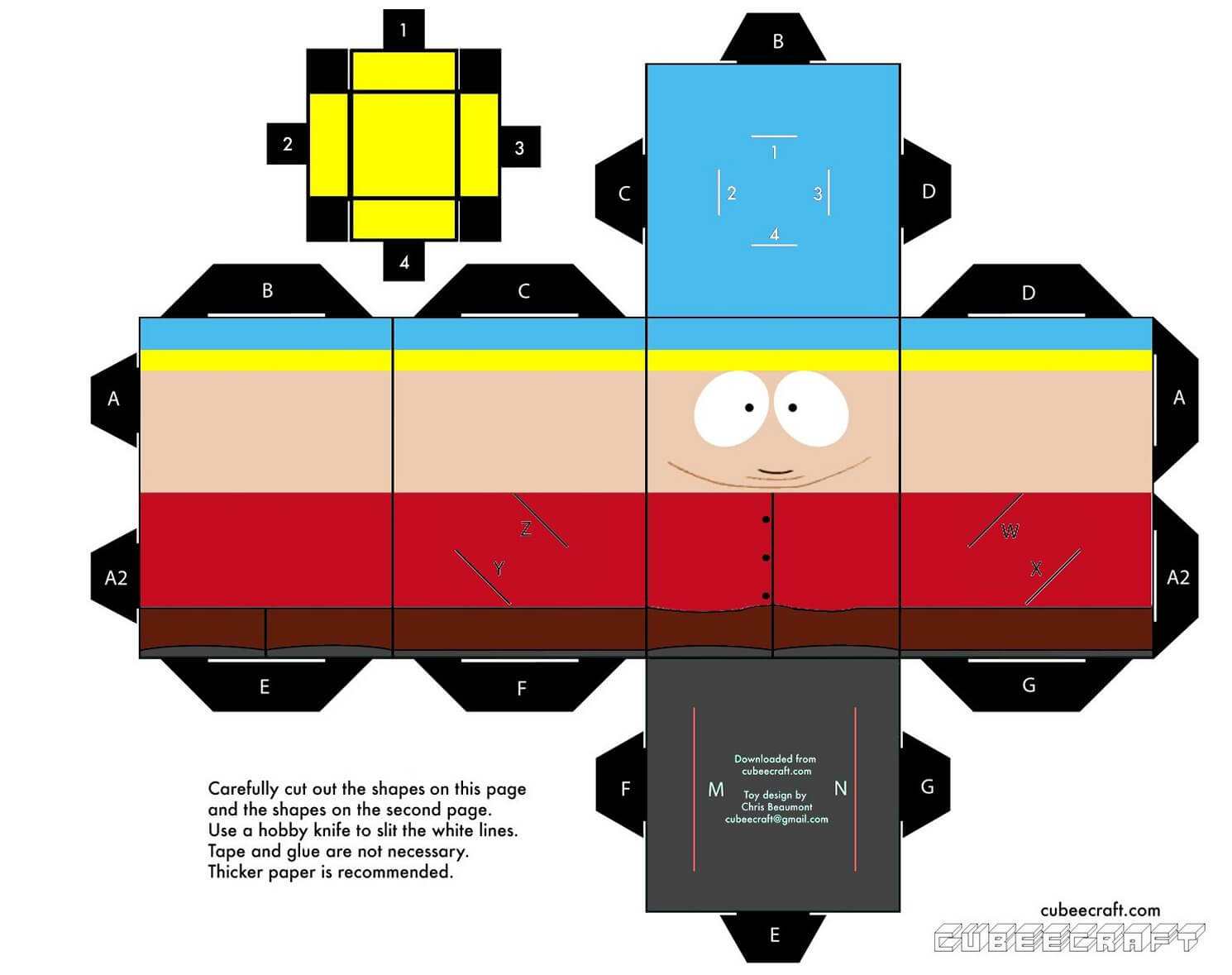 Eric cartman from south park paper toy free printable papercraft templates