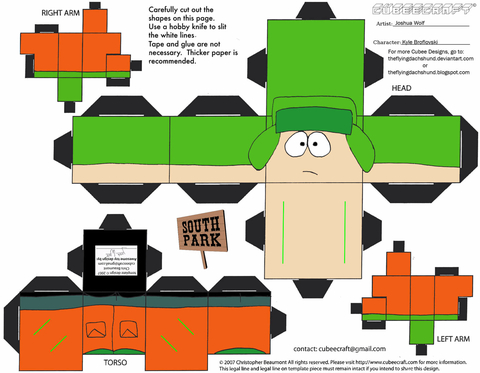 Kyle broflovski paper toy free printable papercraft templates