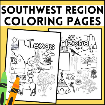 Southwest region coloring pages social studies usa states geography symbols